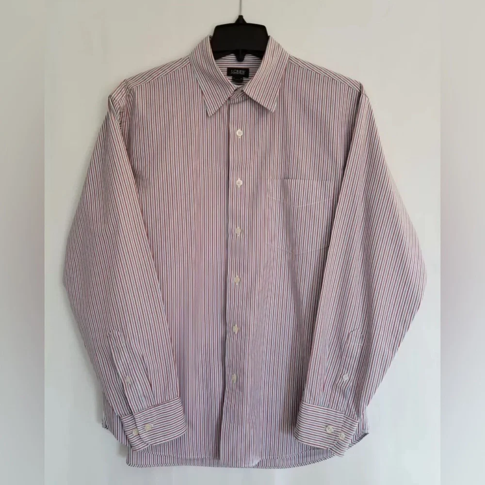 J CREW BLUE WHITE RUST STRIPE STRAIGHT COLLAR COTTON SHIRT SIZE XL